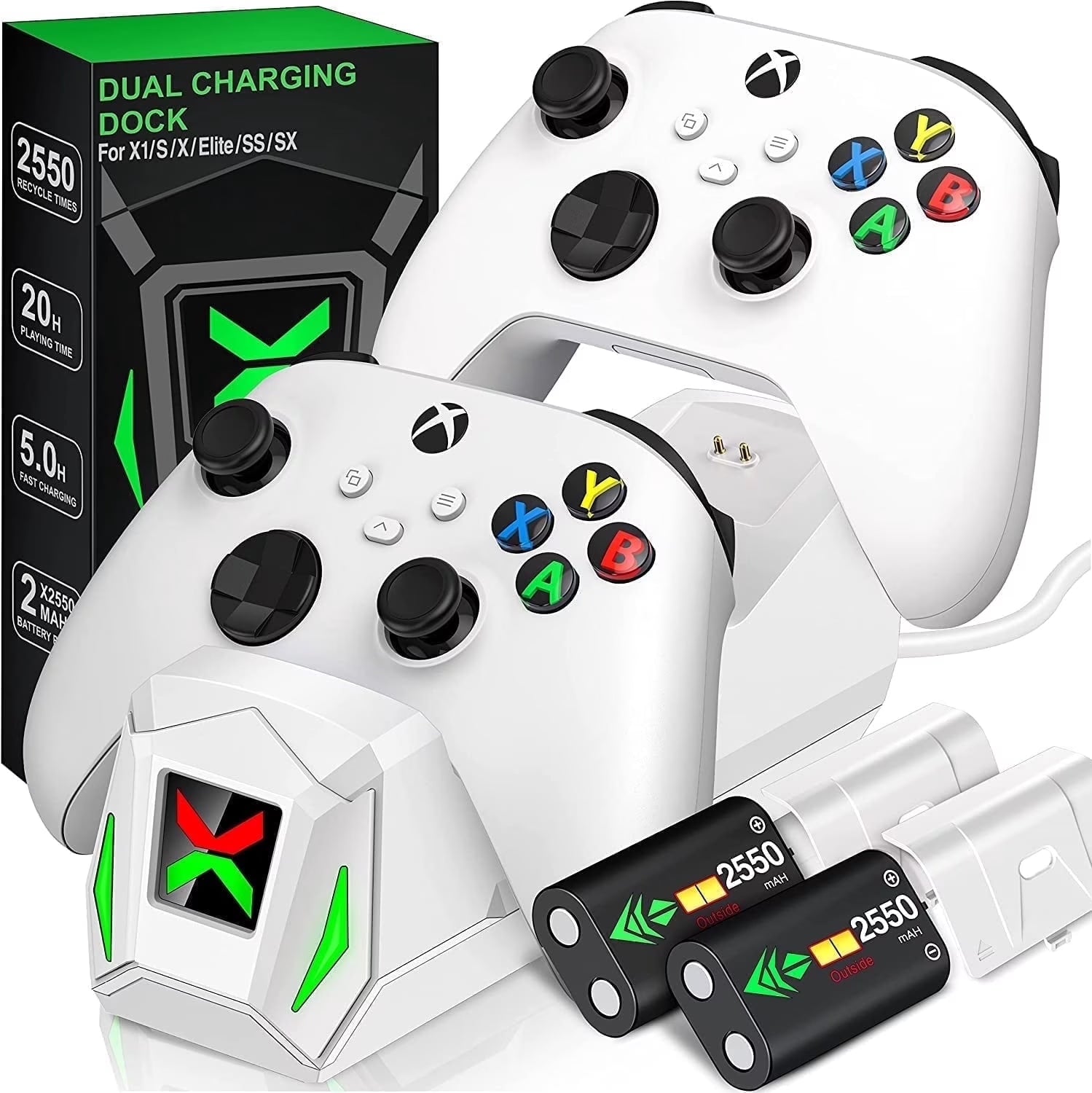 Xbox Controller Charger Station, 2 X5520Mwh Rechargeable Battery Pack for Xbox Series S/Xbox One X/One S/Xbox Elite/ Xbox Series X Controller