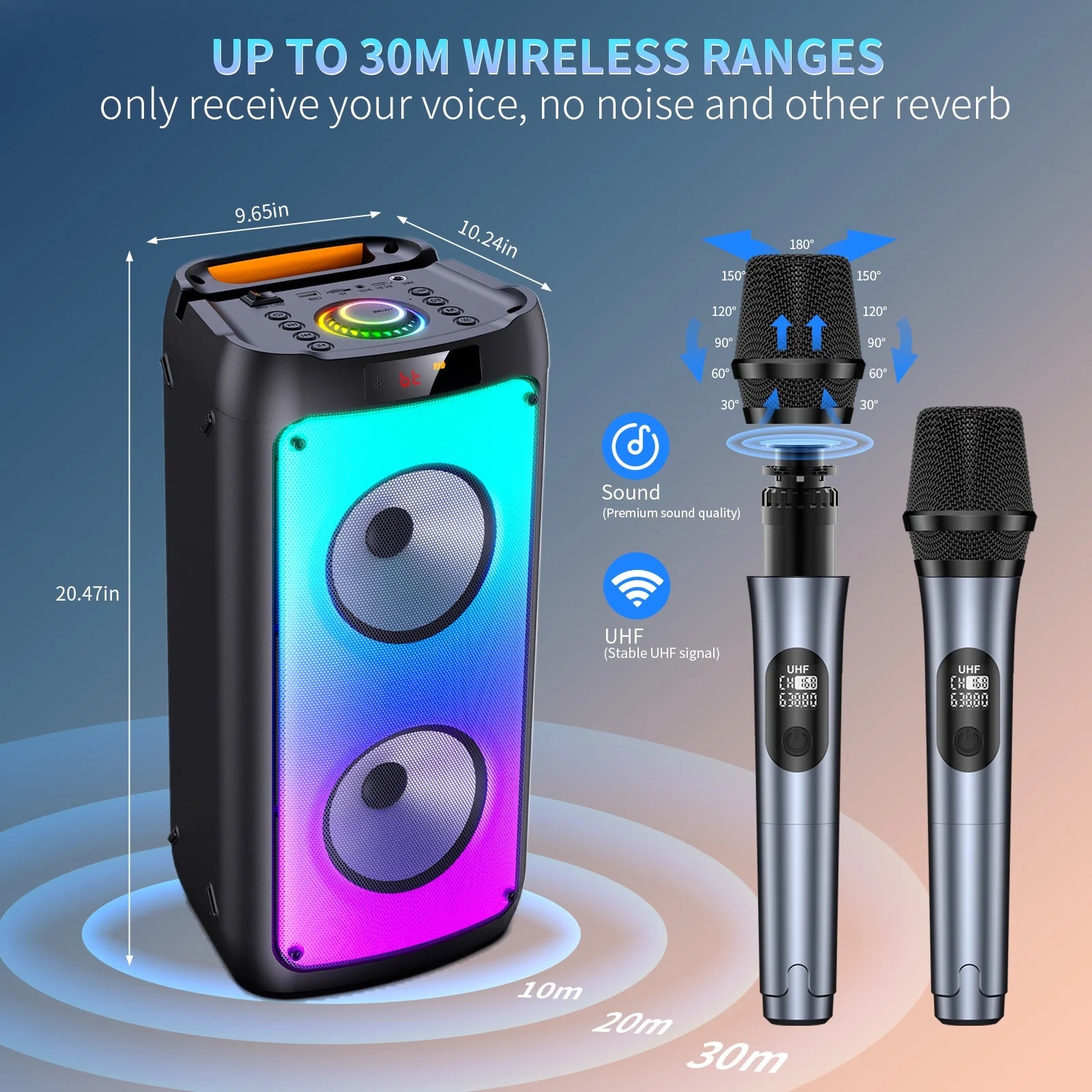 Bluetooth Speaker, Portable Party Speaker with 2 Microphones, DJ Lights for Outdoor and Home
